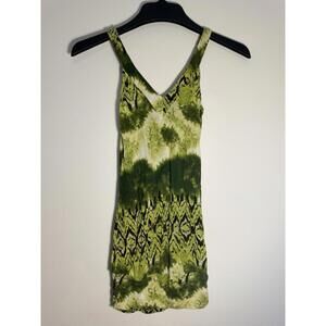 V.1  Couiure Green Abstract Tie Dye Y2K Retro Braid Shoulder Tank Women's Sz S